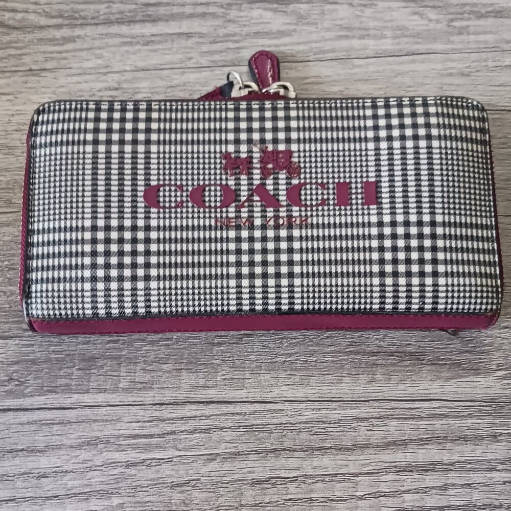 Coach Peyton Glen Plaid Card Bill Id Coin Zip Around Accordion Wallet